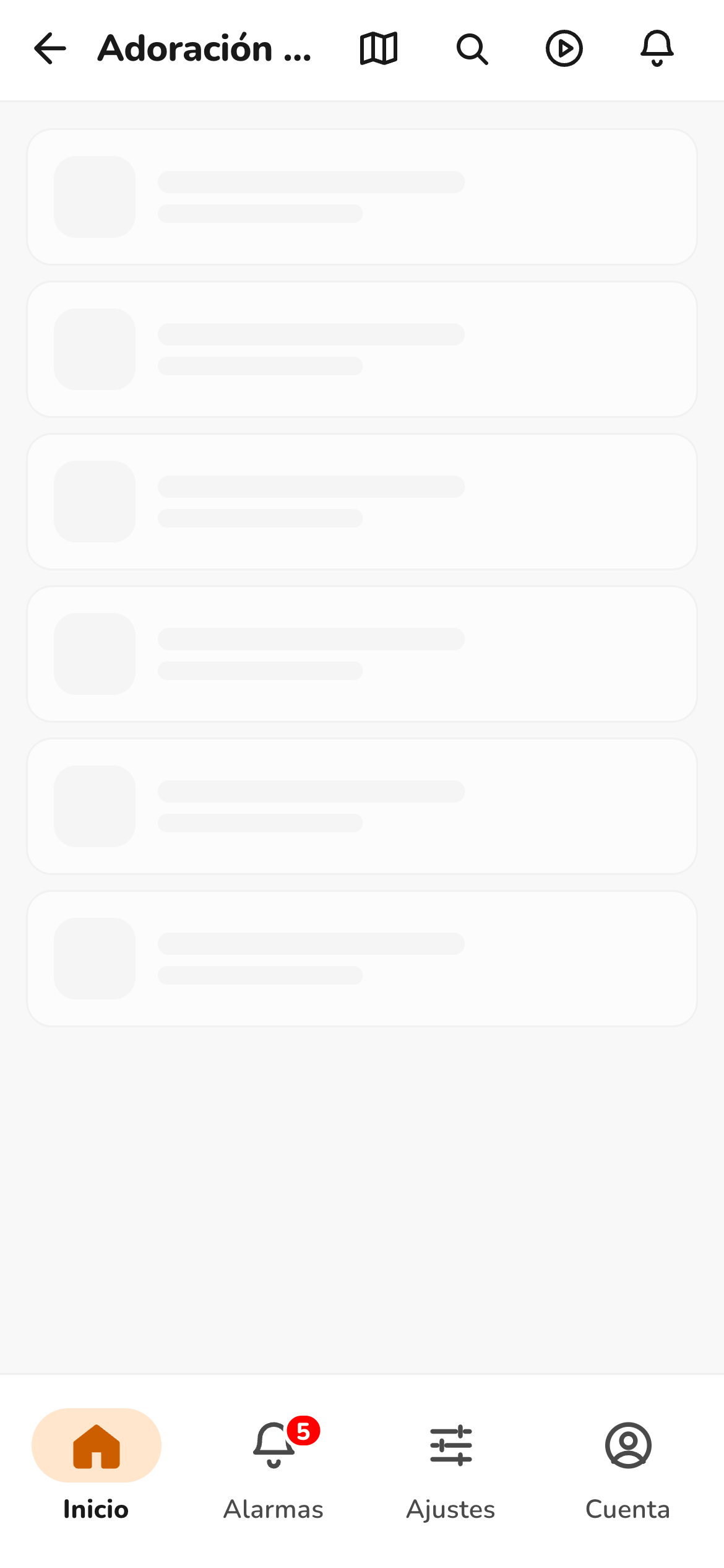 Lista de naves de una explotación con banner de alarmas y filtros